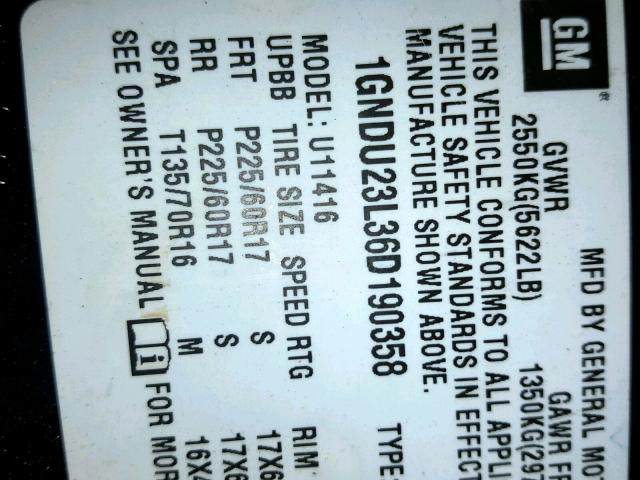 1GNDU23L36D190358 - 2006 CHEVROLET UPLANDER L Mavi foto 10