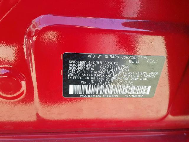 JF1VA1F67J9803055 - 2018 SUBARU WRX PREMIU RED photo 10