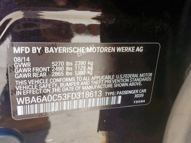 WBA6A0C53FD318613 - 2015 BMW 640 I BLACK photo 10