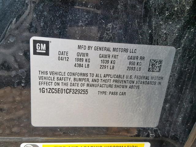 1G1ZC5E01CF329255 - 2012 CHEVROLET MALIBU 1LT BLACK photo 10