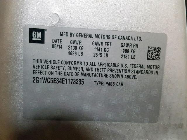 2G1WC5E34E1173235 - 2014 CHEVROLET IMPALA LIM SILVER photo 10