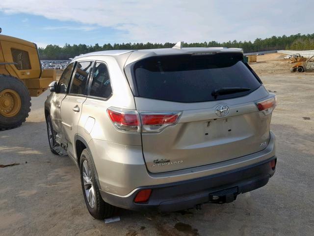 5TDKKRFH7ES030508 - 2014 TOYOTA HIGHLANDER GOLD photo 3