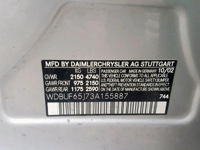 WDBUF65J73A155887 - 2003 MERCEDES-BENZ E 320 SILVER photo 10