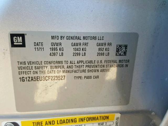 1G1ZA5EU3CF223527 - 2012 CHEVROLET MALIBU LS SILVER photo 10