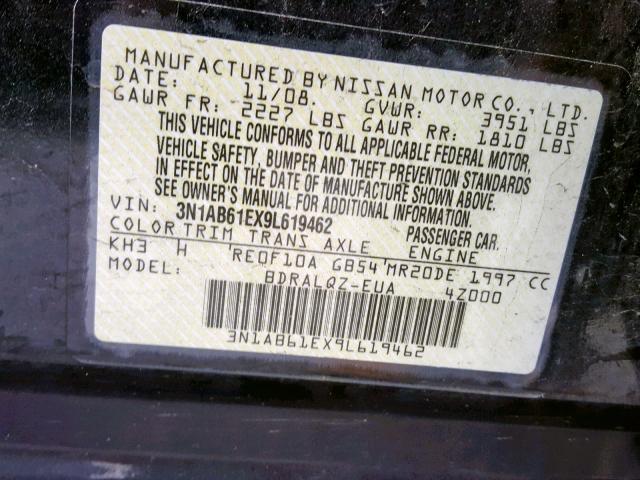 3N1AB61EX9L619462 - 2009 NISSAN SENTRA 2.0 BLACK photo 10