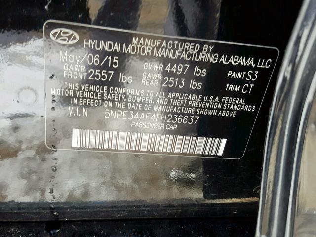 5NPE34AF4FH236637 - 2015 HYUNDAI SONATA SPO BLACK photo 10