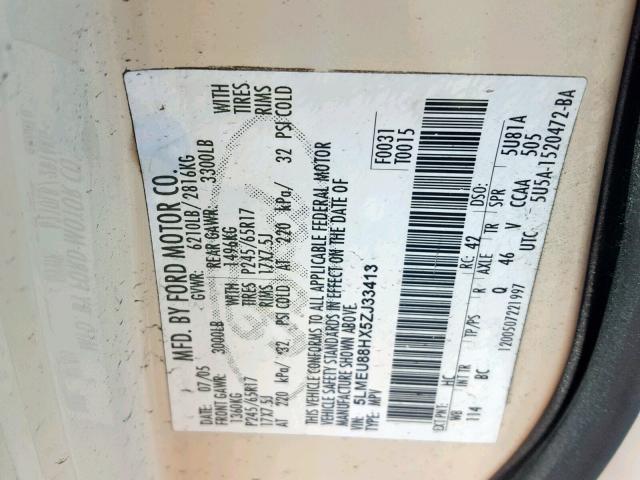 5LMEU88HX5ZJ33413 - 2005 LINCOLN AVIATOR 棕色 照片 10