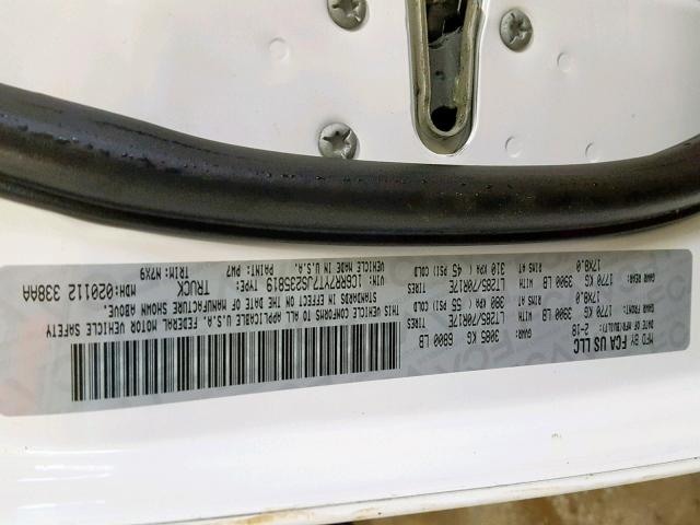 1C6RR7YT7JS235819 - 2018 RAM 1500 REBEL თეთრი ფოტო 10