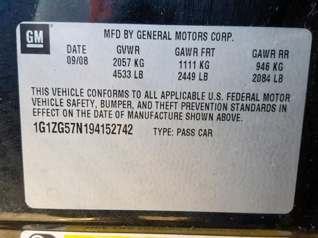 1G1ZG57N194152742 - 2009 CHEVROLET MALIBU LS Qara foto 10