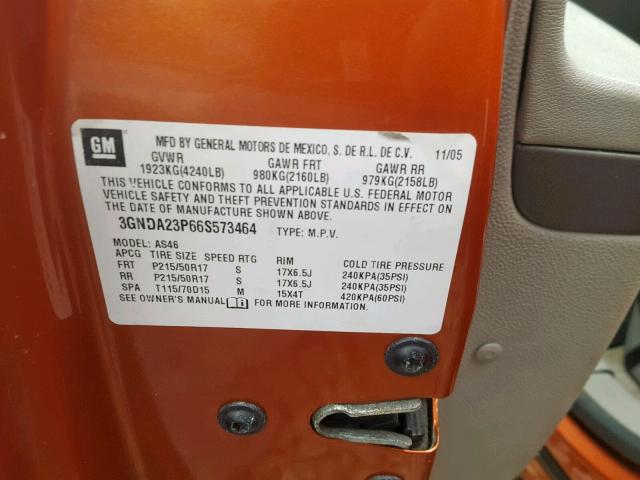 3GNDA23P66S573464 - 2006 CHEVROLET HHR LT ORANGE photo 10