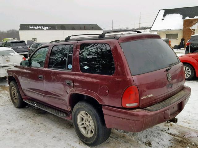 1B4HS28N91F619412 - 2001 DODGE DURANGO MAROON photo 3