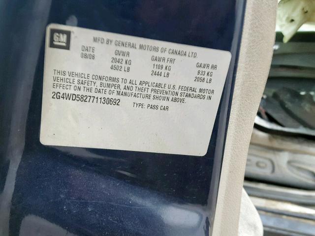 2G4WD582771130692 - 2007 BUICK LACROSSE C BLUE photo 10