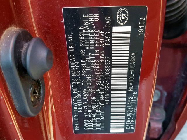 4T1BF32K15U085577 - 2005 TOYOTA CAMRY LE RED photo 10