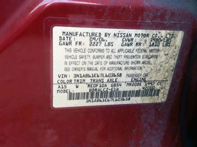 3N1AB61E67L603658 - 2007 NISSAN SENTRA 2.0 RED photo 10