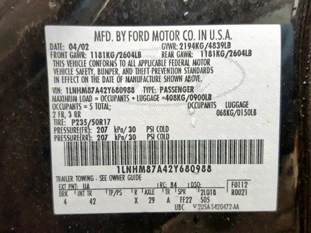 1LNHM87A42Y680988 - 2002 LINCOLN LS BLACK photo 10