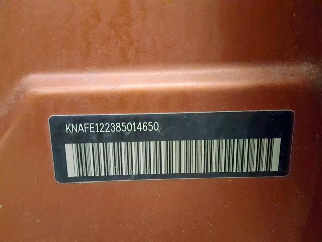 KNAFE122385014650 - 2008 KIA SPECTRA EX ORANGE photo 10