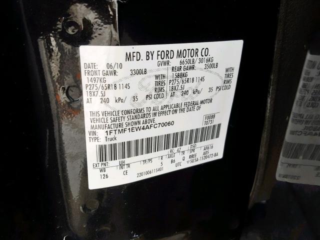 1FTMF1EW4AFC70060 - 2010 FORD F150 BLACK photo 10