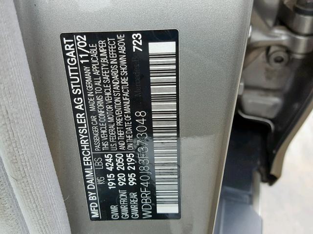 WDBRF40J83F373048 - 2003 MERCEDES-BENZ C 230K SPO SILVER photo 10