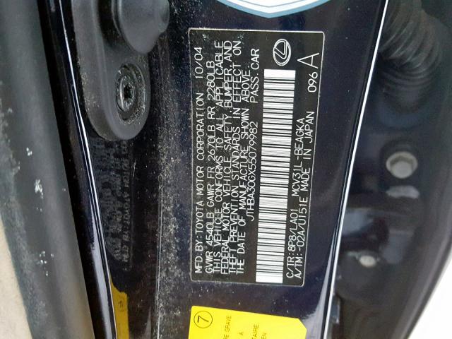 JTHBA30GX55079982 - 2005 LEXUS ES 330 BLUE photo 10