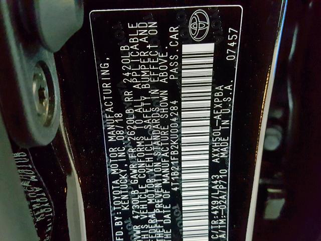 4T1B21FB2KU004284 - 2019 TOYOTA AVALON XLE 黑色 照片 10