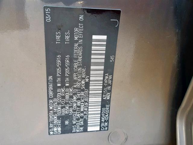 JTLZE4FE6FJ073187 - 2015 TOYOTA SCION XB BROWN photo 10