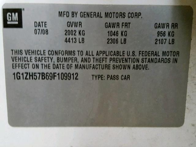 1G1ZH57B69F109912 - 2009 CHEVROLET MALIBU 1LT 白色 照片 10