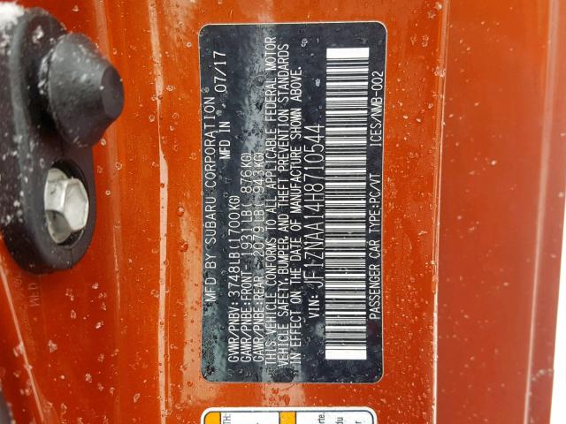 JF1ZNAA14H8710544 - 2017 TOYOTA 86 BASE ORANGE photo 10