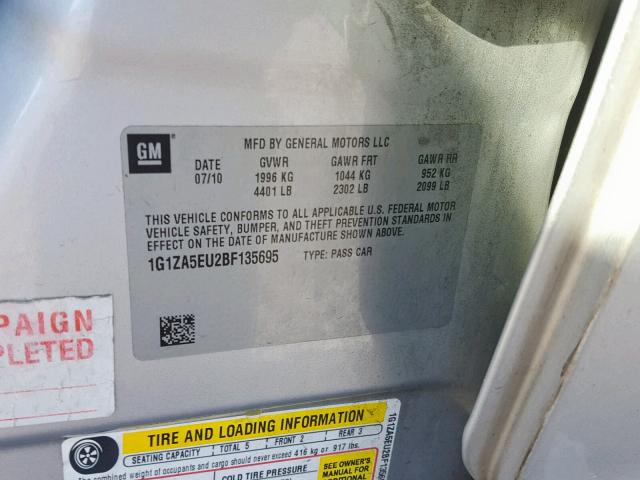 1G1ZA5EU2BF135695 - 2011 CHEVROLET MALIBU LS SILVER photo 10