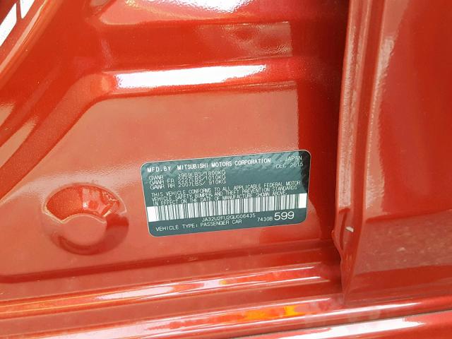 JA32U2FU2GU006435 - 2016 MITSUBISHI LANCER ES RED photo 10