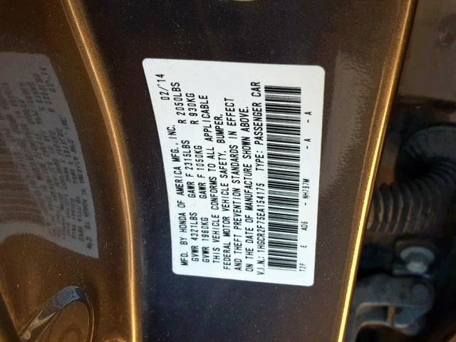 1HGCR2F75EA154175 - 2014 HONDA ACCORD EX GRAY photo 10