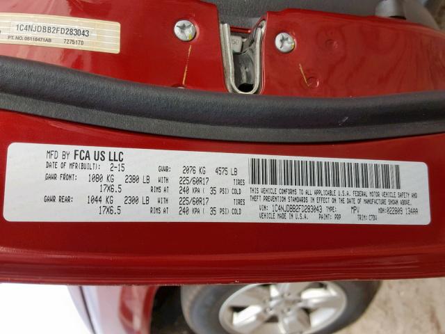 1C4NJDBB2FD283043 - 2015 JEEP COMPASS SP წითელი ფოტო 10
