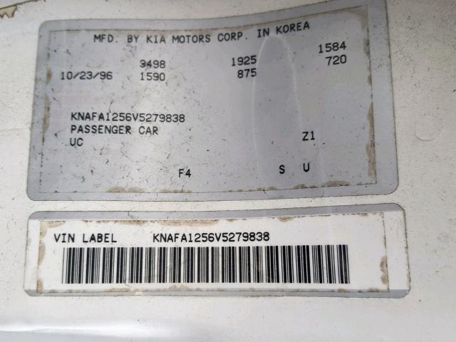 KNAFA1256V5279838 - 1997 KIA SEPHIA RS WHITE photo 10