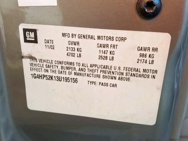 1G4HP52K13U195156 - 2003 BUICK LESABRE CU TAN photo 10