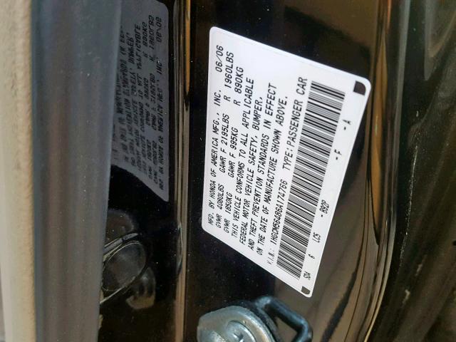 1HGCM56486A174766 - 2006 HONDA ACCORD LX BLACK photo 10