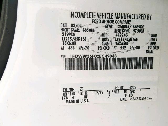 1FDWW36F02EC49843 - 2002 FORD F350 SUPER WHITE photo 10