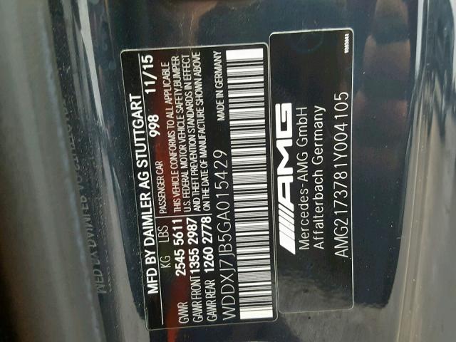 WDDXJ7JB5GA015429 - 2016 MERCEDES-BENZ S 63 AMG BLACK photo 10