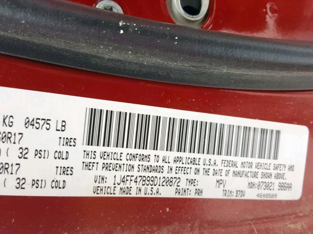 1J4FF47B99D120872 - 2009 JEEP COMPASS SP წითელი ფოტო 10