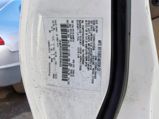 1FAFP55S04G200635 - 2004 FORD TAURUS SES WHITE photo 10