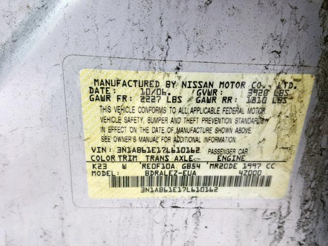 3N1AB61E17L610162 - 2007 NISSAN SENTRA 2.0 SILVER photo 10