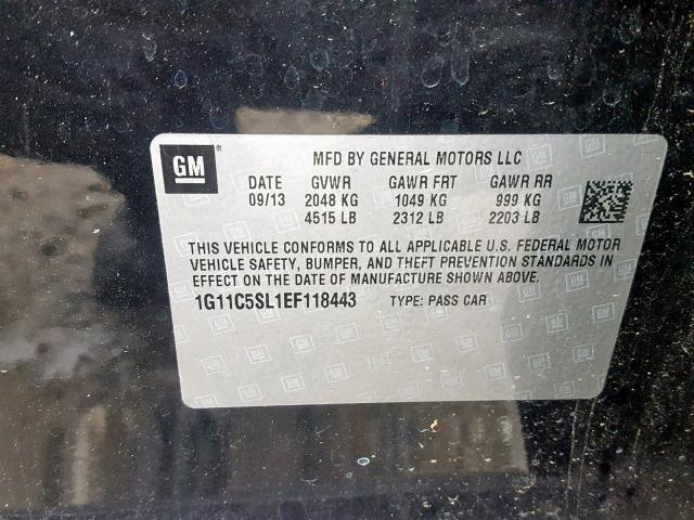 1G11C5SL1EF118443 - 2014 CHEVROLET MALIBU 1LT BLACK photo 10