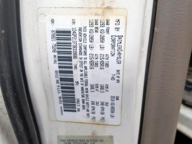 1D4GP21373B339686 - 2003 DODGE CARAVAN C/ WHITE photo 10