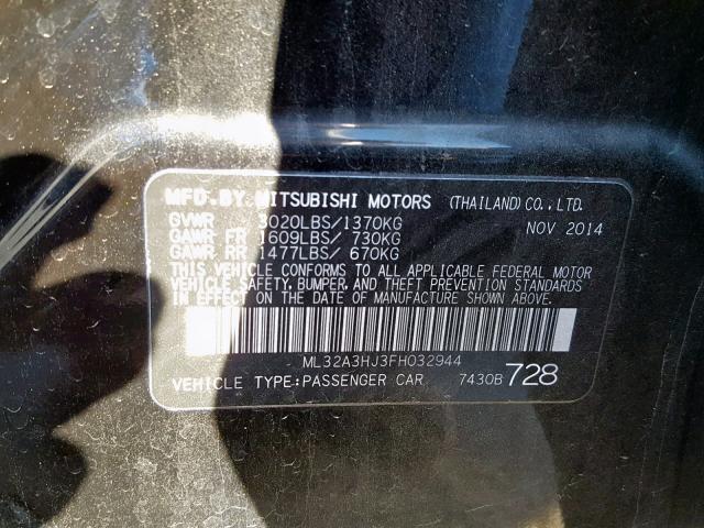 ML32A3HJ3FH032944 - 2015 MITSUBISHI MIRAGE DE BLACK photo 10