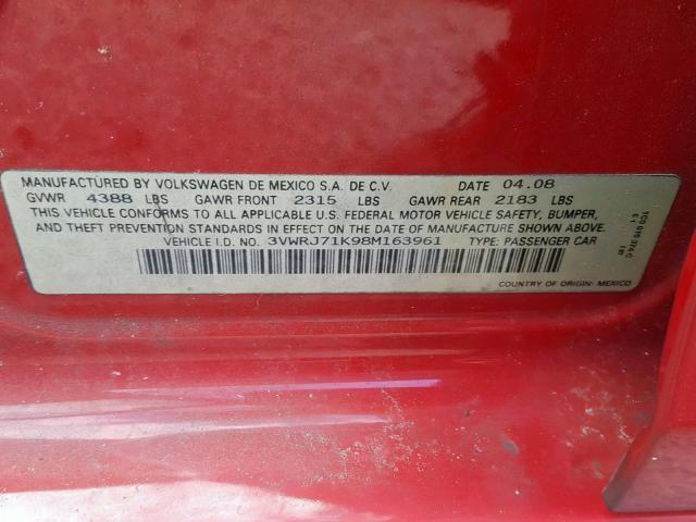 3VWRJ71K98M163961 - 2008 VOLKSWAGEN JETTA WOLF RED photo 10