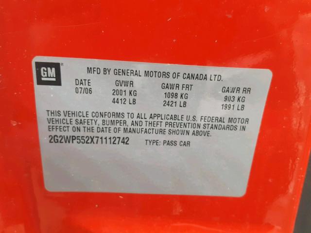 2G2WP552X71112742 - 2007 PONTIAC GRAND PRIX წითელი ფოტო 10