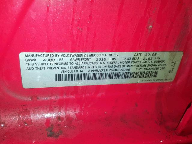 3VWRA71K79M059096 - 2009 VOLKSWAGEN JETTA WOLF RED photo 10