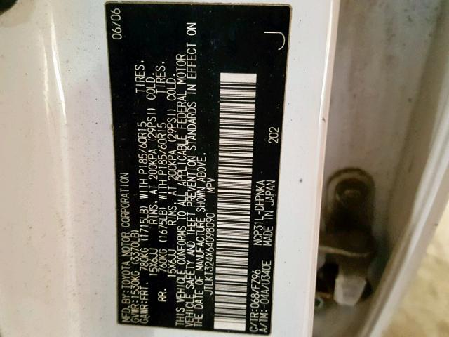 JTLKT324X64098090 - 2006 TOYOTA SCION XB Ақ фото 10