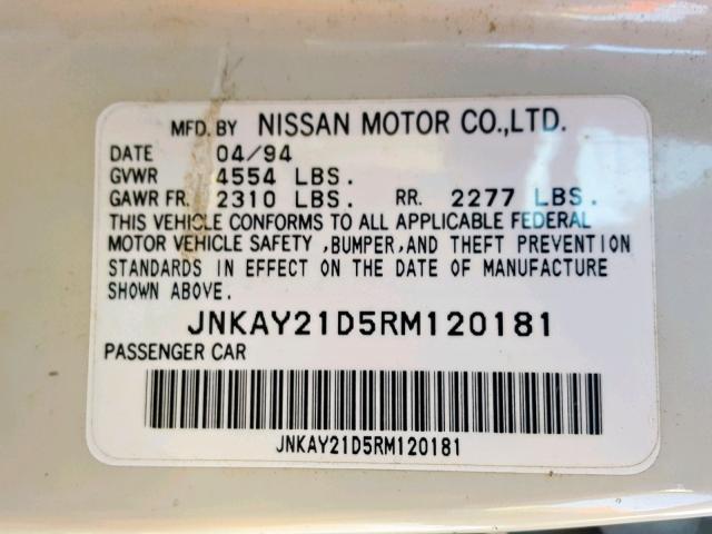 JNKAY21D5RM120181 - 1994 INFINITI J30 BEIGE photo 10