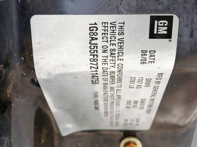 1G8AJ55F87Z114758 - 2007 SATURN ION LEVEL GRAY photo 10