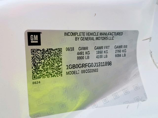 1GB0GRFG0J1311898 - 2018 CHEVROLET EXPRESS G3 Ağ foto 10