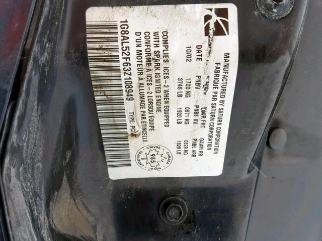 1G8AL52F63Z108949 - 2003 SATURN ION LEVEL BLACK photo 10